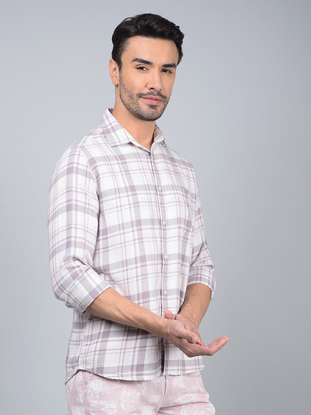 Purple Checked 100% Cotton Shirt-Men Shirts-Crimsoune Club
