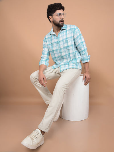 Blue Checked 100% Cotton Shirt-Men Shirts-Crimsoune Club