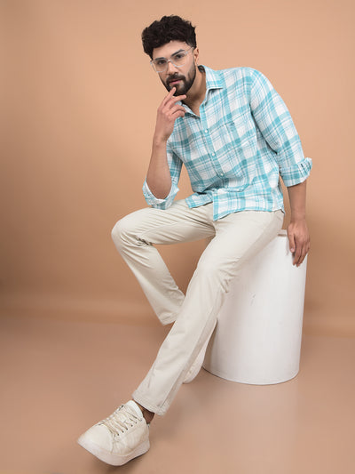 Blue Checked 100% Cotton Shirt-Men Shirts-Crimsoune Club