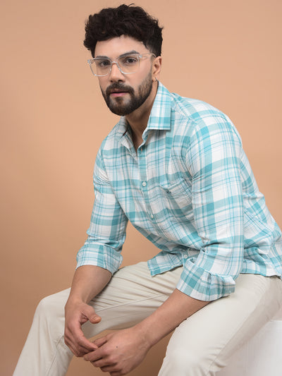 Blue Checked 100% Cotton Shirt-Men Shirts-Crimsoune Club
