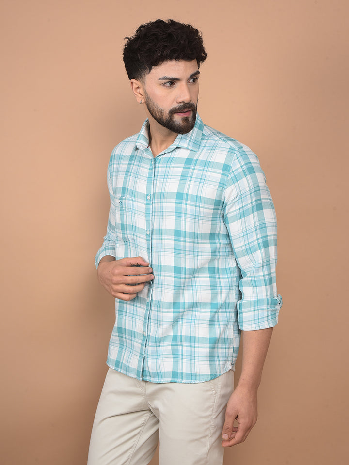 Blue Checked 100% Cotton Shirt-Men Shirts-Crimsoune Club
