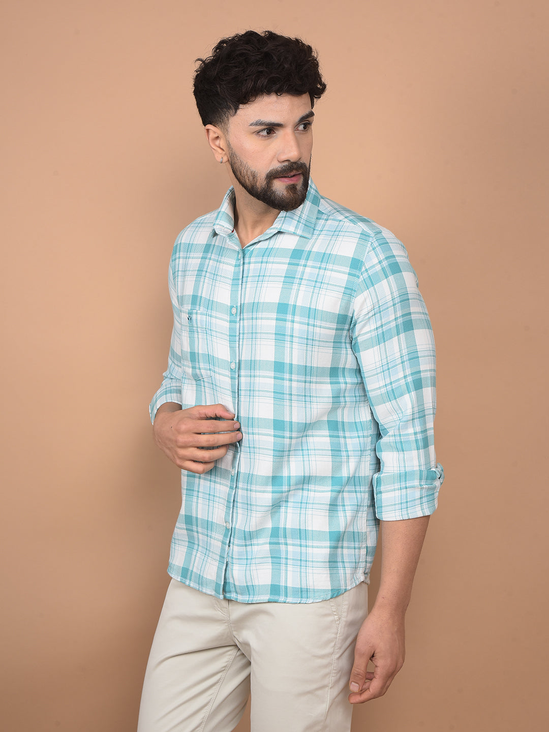 Blue Checked 100% Cotton Shirt-Men Shirts-Crimsoune Club