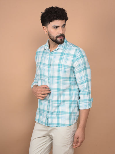 Blue Checked 100% Cotton Shirt-Men Shirts-Crimsoune Club