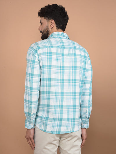 Blue Checked 100% Cotton Shirt-Men Shirts-Crimsoune Club