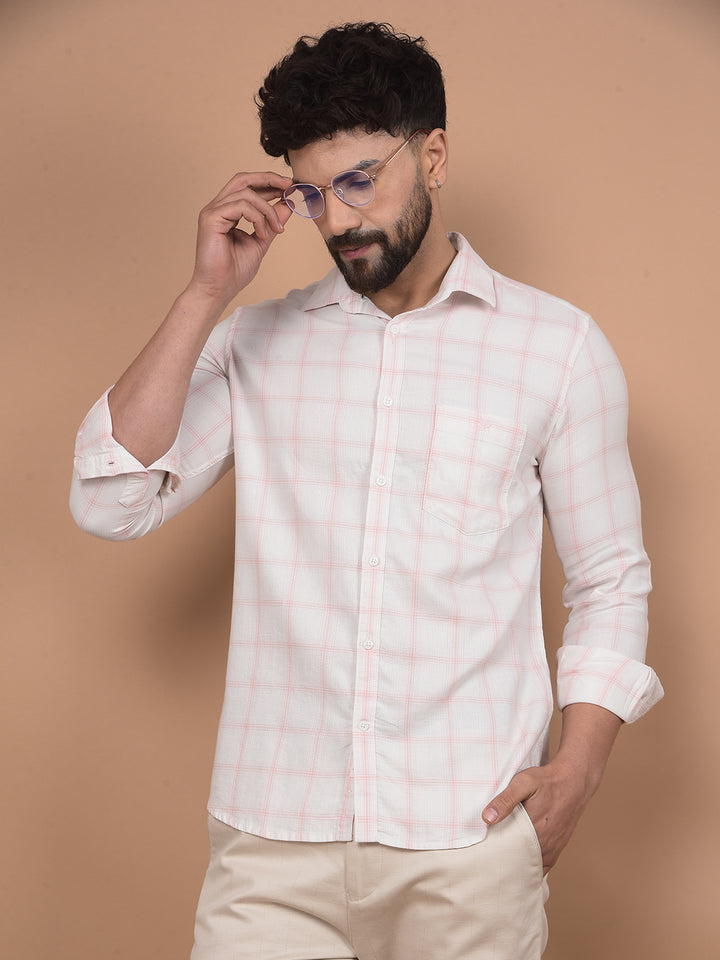Pink Checked 100% Cotton Shirt-Men Shirts-Crimsoune Club