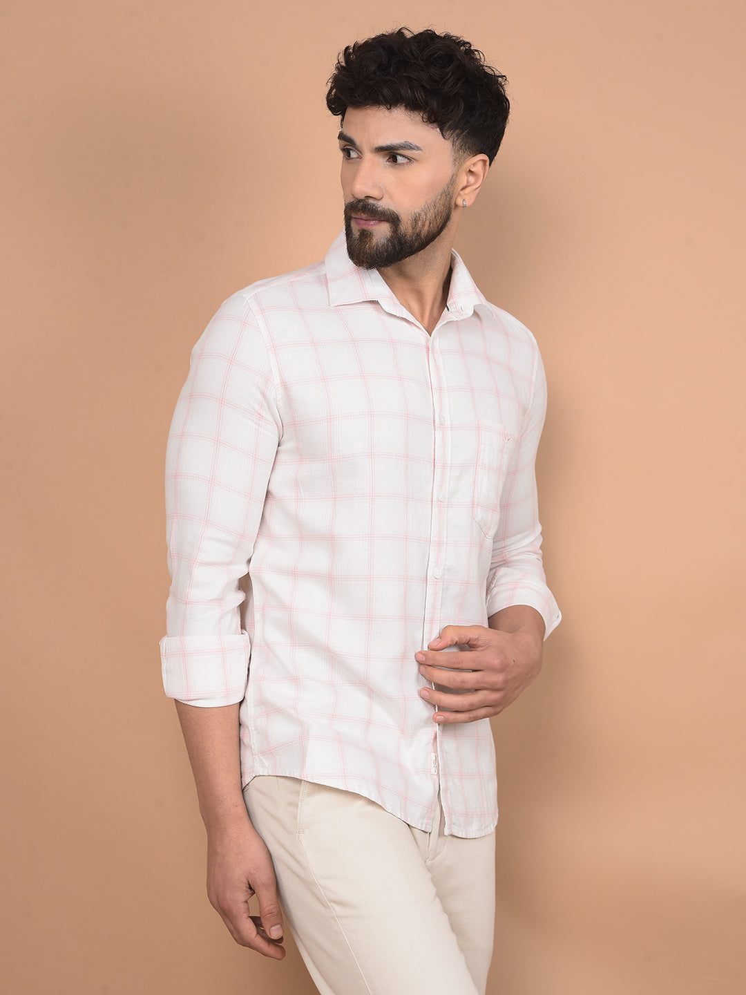 Pink Checked 100% Cotton Shirt-Men Shirts-Crimsoune Club