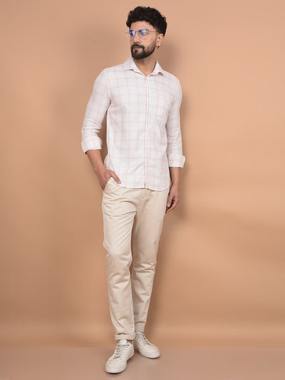 Pink Checked 100% Cotton Shirt-Men Shirts-Crimsoune Club