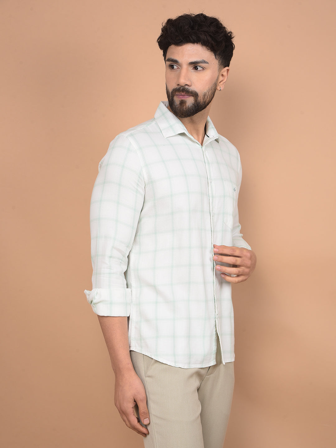 Green Checked 100% Cotton Shirt-Men Shirts-Crimsoune Club