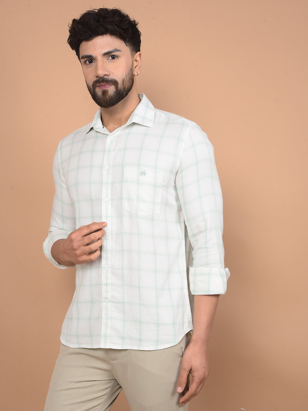 Green Checked 100% Cotton Shirt-Men Shirts-Crimsoune Club