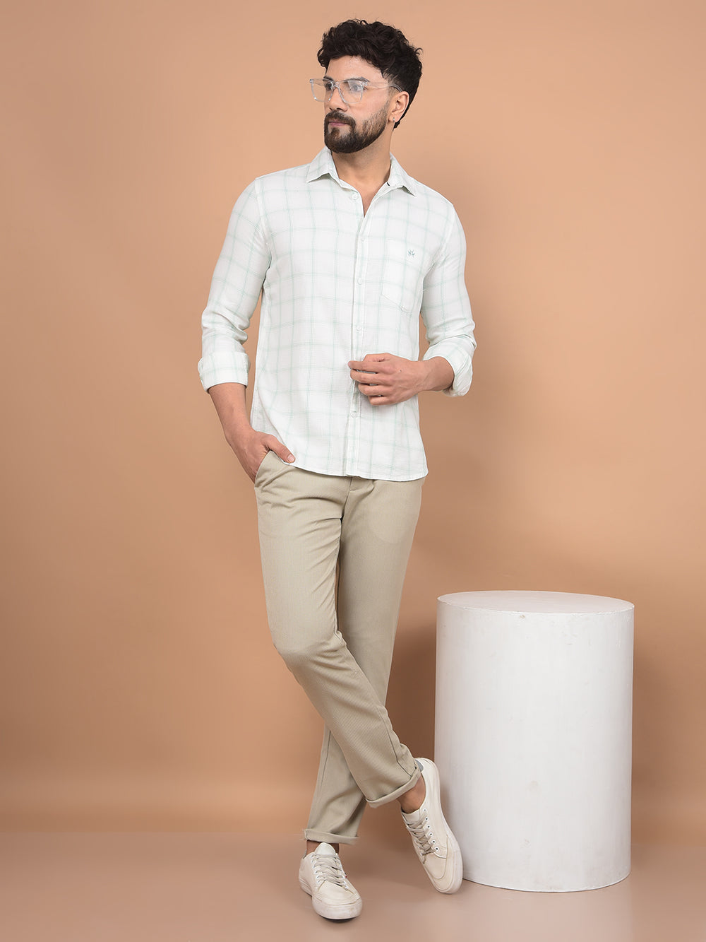 Green Checked 100% Cotton Shirt-Men Shirts-Crimsoune Club