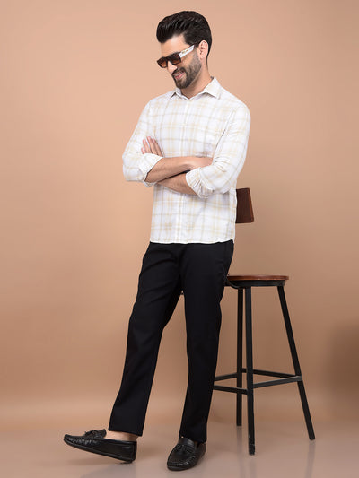 Beige Checked 100% Cotton Shirt-Men Shirts-Crimsoune Club