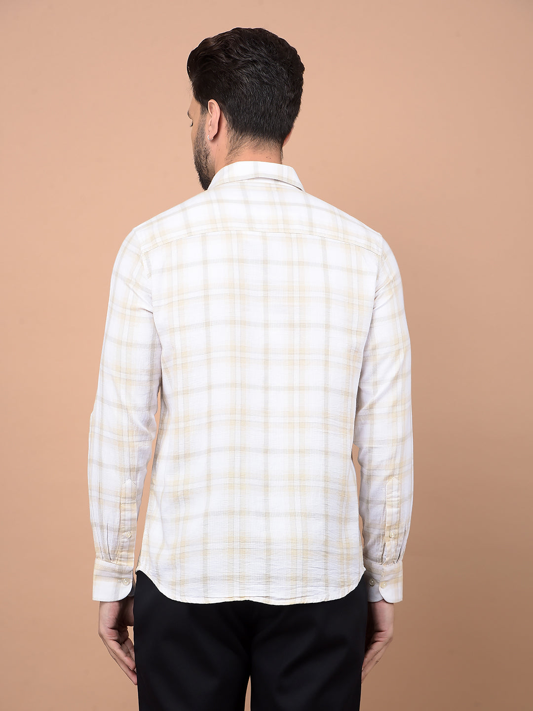 Beige Checked 100% Cotton Shirt-Men Shirts-Crimsoune Club