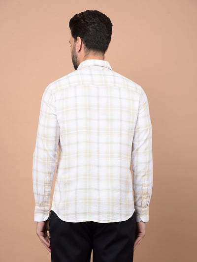 Beige Checked 100% Cotton Shirt-Men Shirts-Crimsoune Club