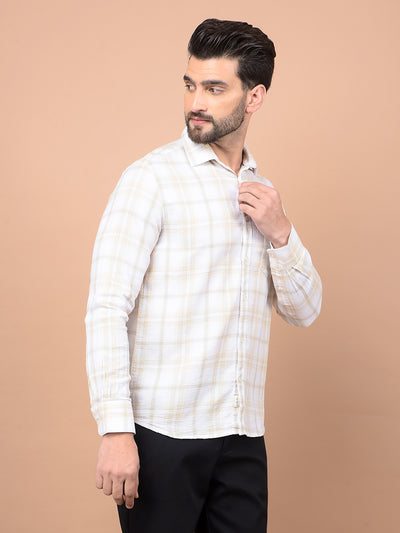 Beige Checked 100% Cotton Shirt-Men Shirts-Crimsoune Club