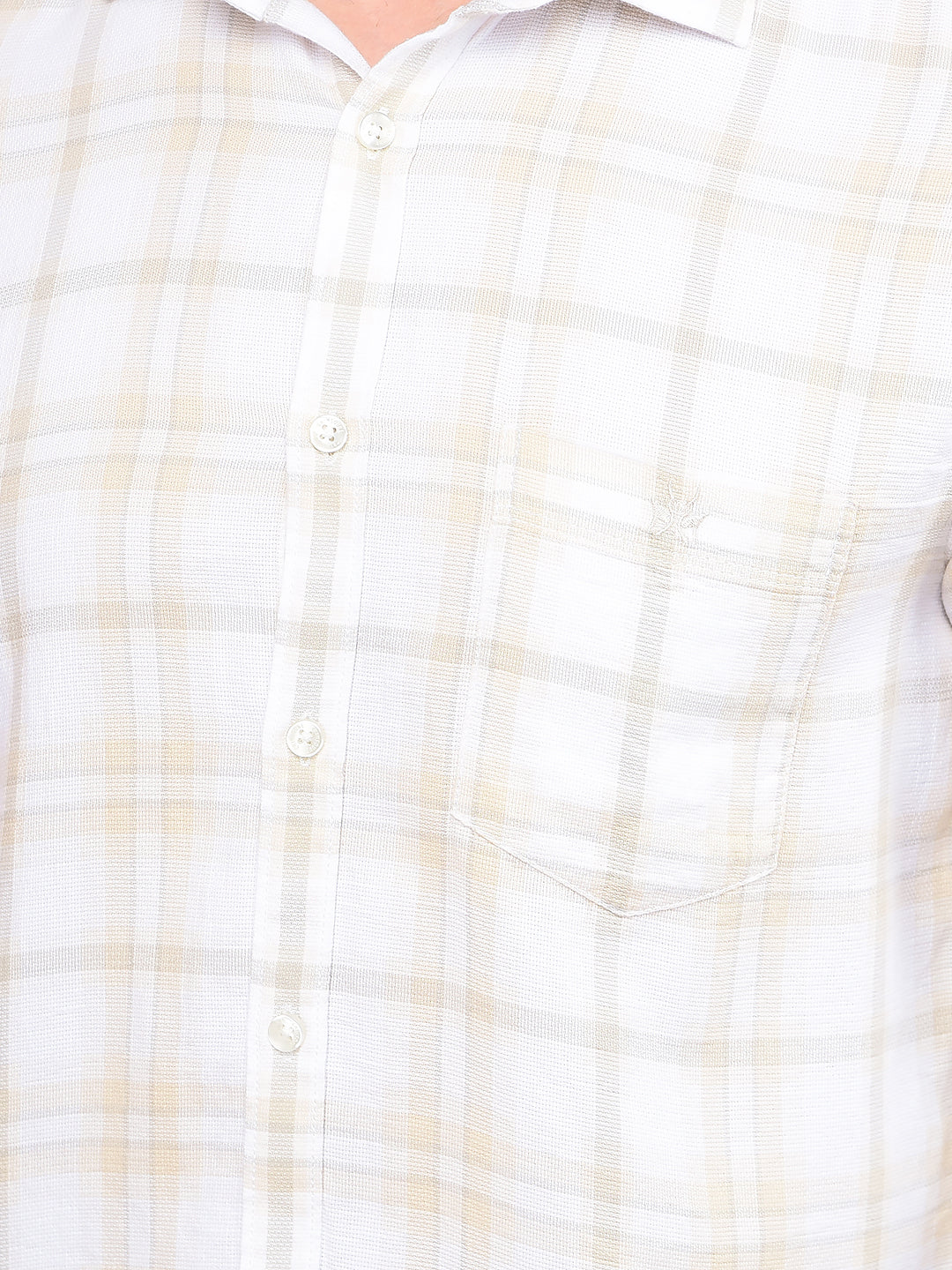 Beige Checked 100% Cotton Shirt-Men Shirts-Crimsoune Club
