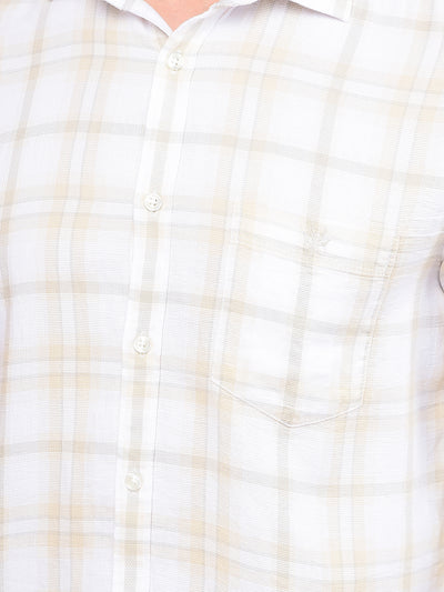 Beige Checked 100% Cotton Shirt-Men Shirts-Crimsoune Club
