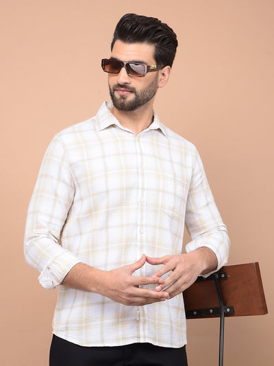 Beige Checked 100% Cotton Shirt-Men Shirts-Crimsoune Club