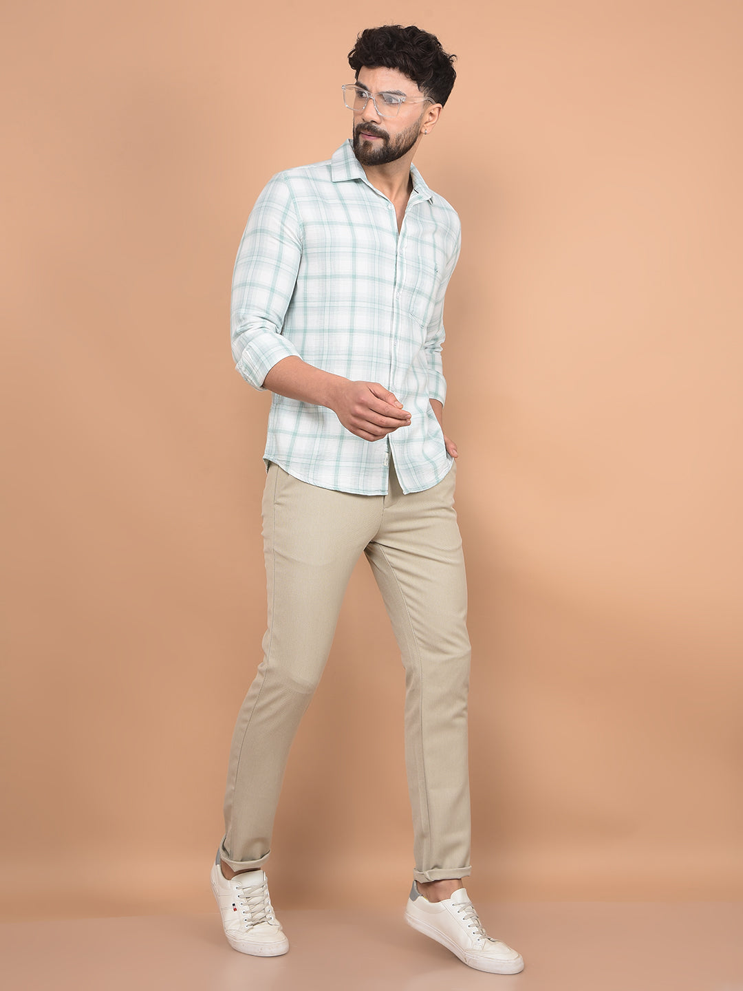 Green Checked 100% Cotton Shirt-Men Shirts-Crimsoune Club