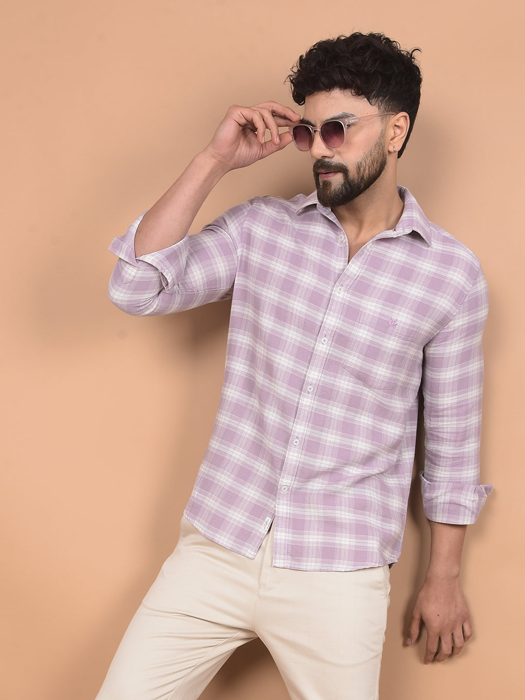 Purple Checked 100% Cotton Shirt-Men Shirts-Crimsoune Club