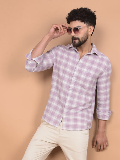 Purple Checked 100% Cotton Shirt-Men Shirts-Crimsoune Club