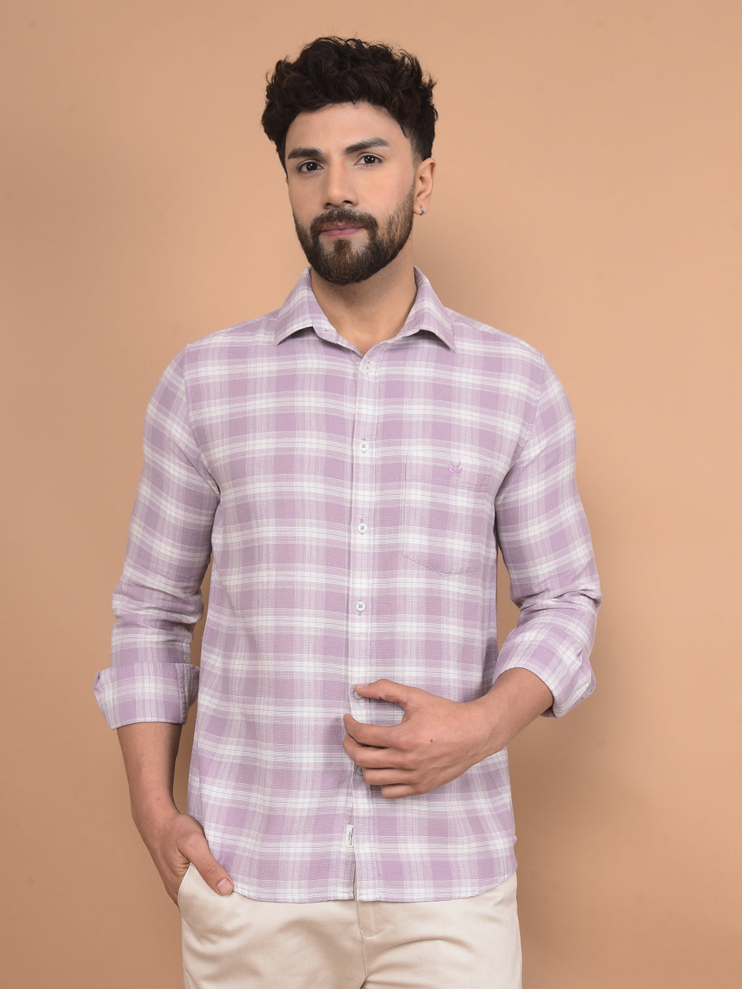Purple Checked 100% Cotton Shirt-Men Shirts-Crimsoune Club