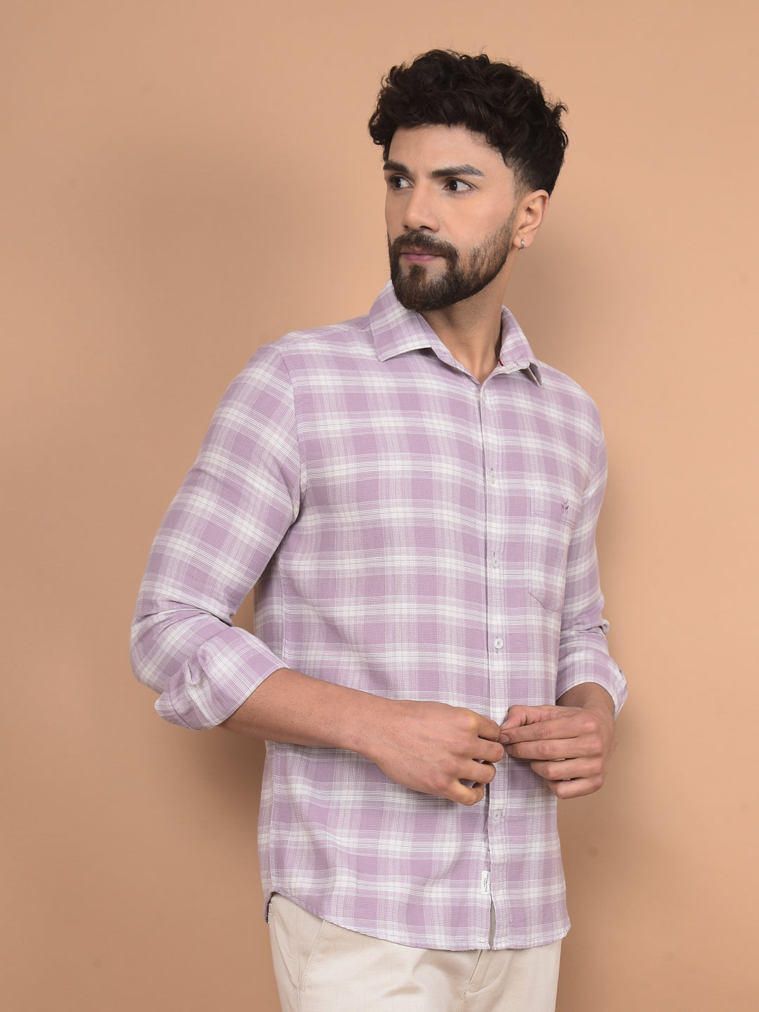 Purple Checked 100% Cotton Shirt-Men Shirts-Crimsoune Club