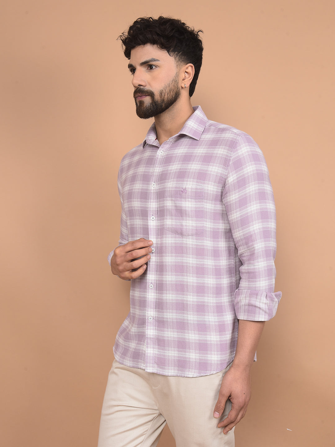 Purple Checked 100% Cotton Shirt-Men Shirts-Crimsoune Club
