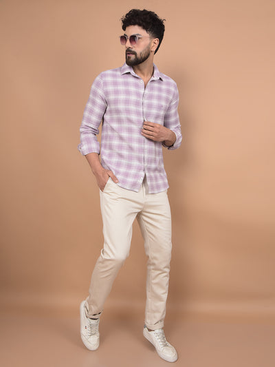 Purple Checked 100% Cotton Shirt-Men Shirts-Crimsoune Club