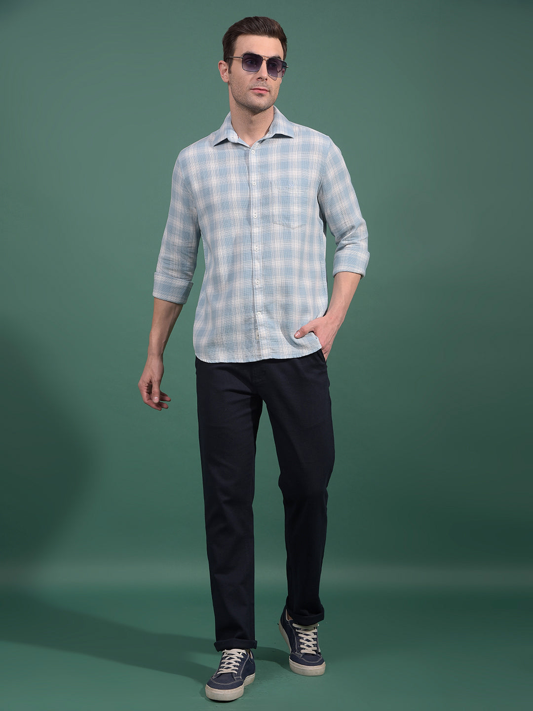 Blue Checked 100% Cotton Shirt-Men Shirts-Crimsoune Club