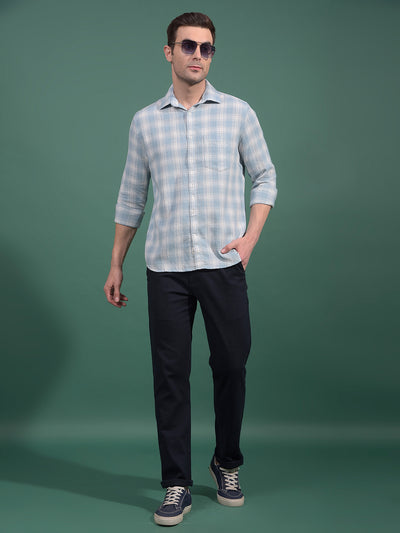 Blue Checked 100% Cotton Shirt-Men Shirts-Crimsoune Club