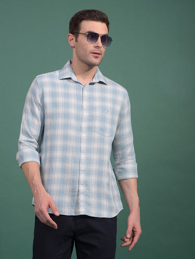 Blue Checked 100% Cotton Shirt-Men Shirts-Crimsoune Club