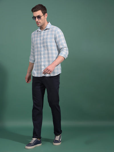 Blue Checked 100% Cotton Shirt-Men Shirts-Crimsoune Club