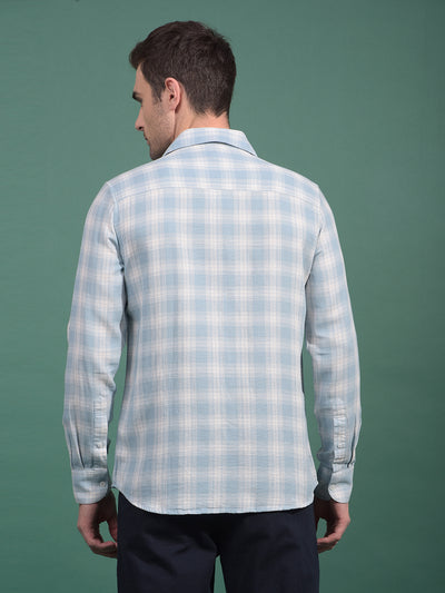 Blue Checked 100% Cotton Shirt-Men Shirts-Crimsoune Club