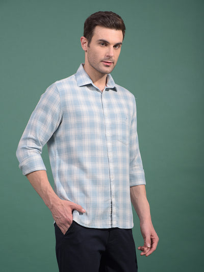 Blue Checked 100% Cotton Shirt-Men Shirts-Crimsoune Club