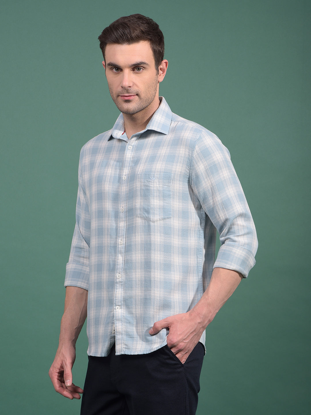 Blue Checked 100% Cotton Shirt-Men Shirts-Crimsoune Club