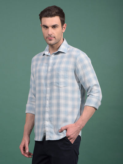 Blue Checked 100% Cotton Shirt-Men Shirts-Crimsoune Club