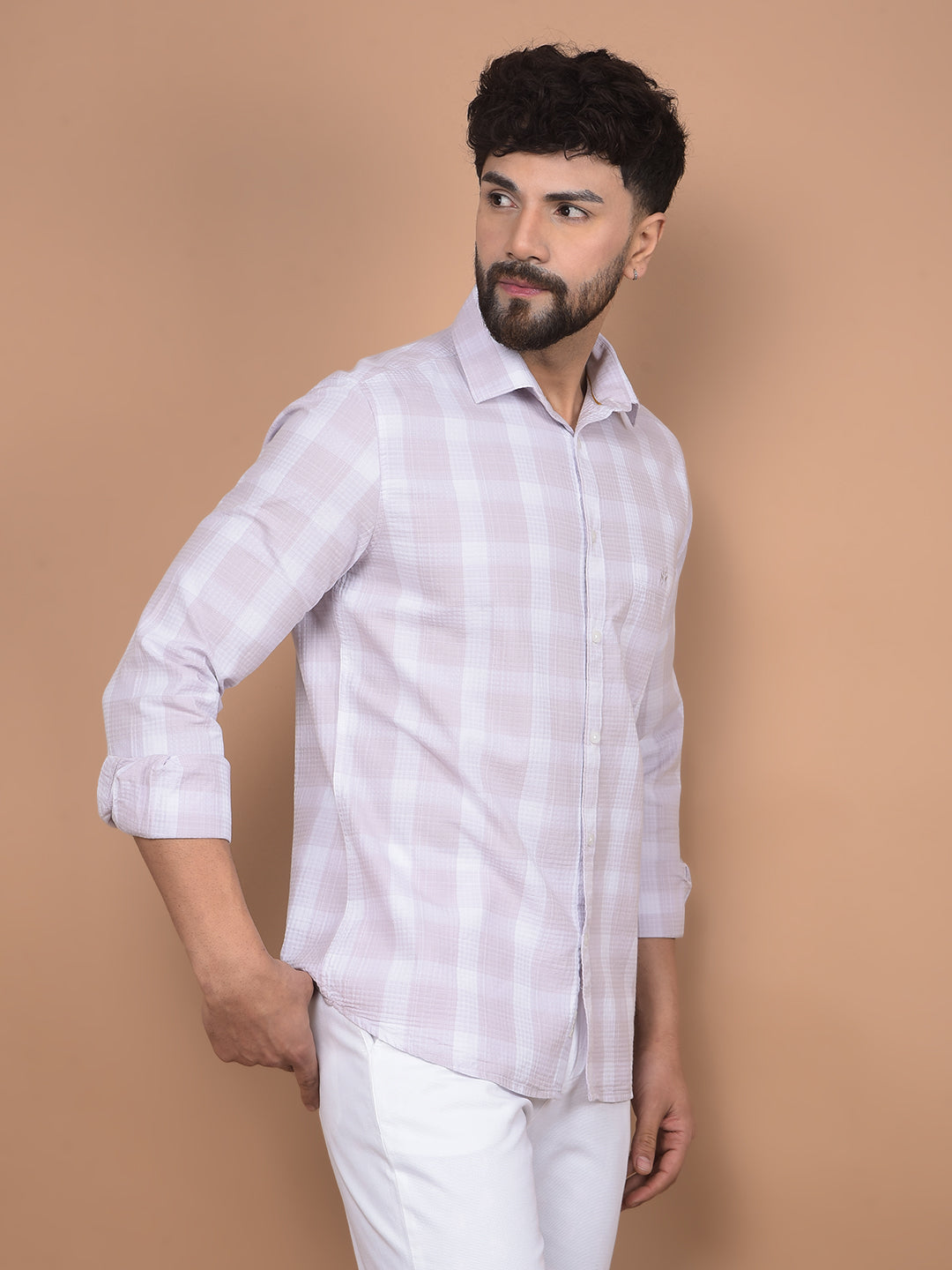 Purple Checked 100% Cotton Shirt-Men Shirts-Crimsoune Club