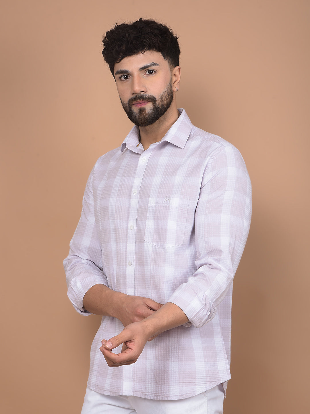 Purple Checked 100% Cotton Shirt-Men Shirts-Crimsoune Club