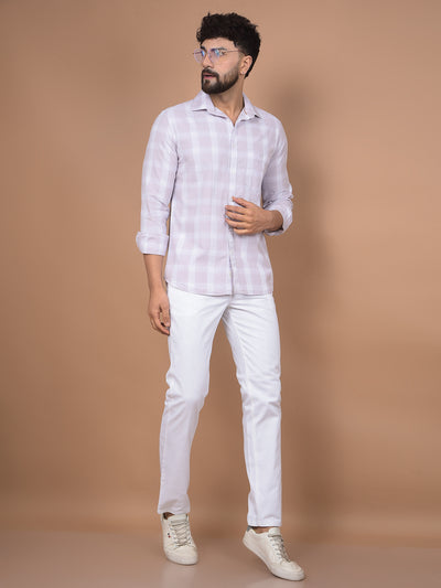 Purple Checked 100% Cotton Shirt-Men Shirts-Crimsoune Club