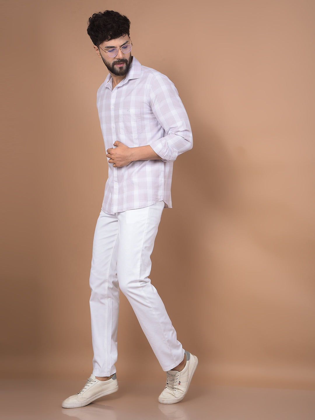 Purple Checked 100% Cotton Shirt-Men Shirts-Crimsoune Club