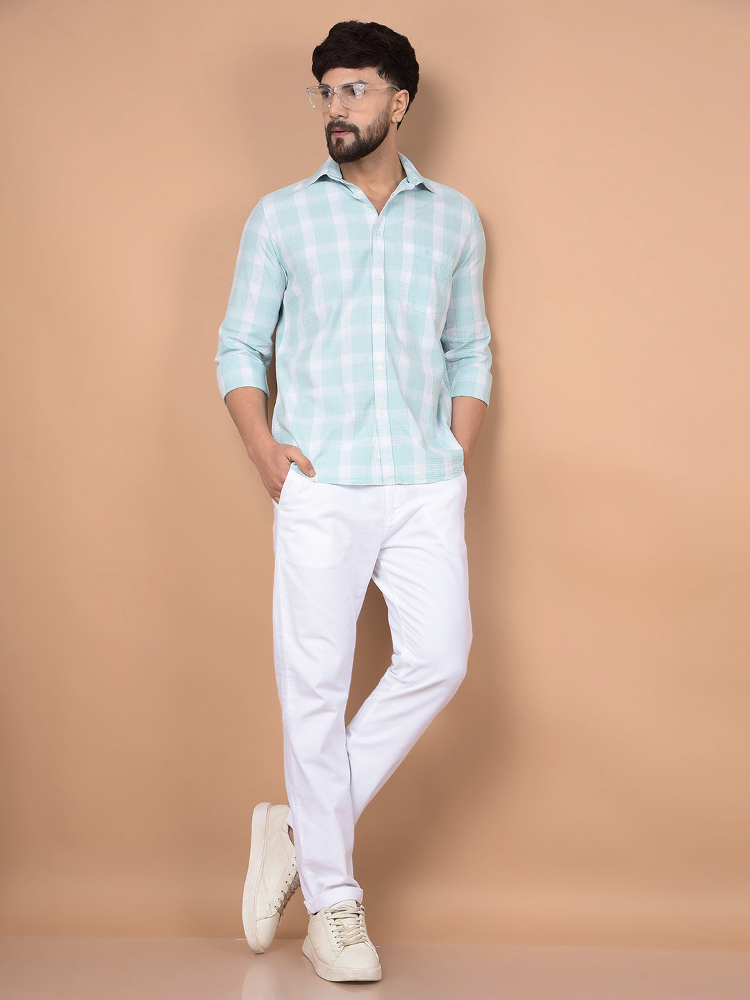 Green Checked 100% Cotton Shirt-Men Shirts-Crimsoune Club