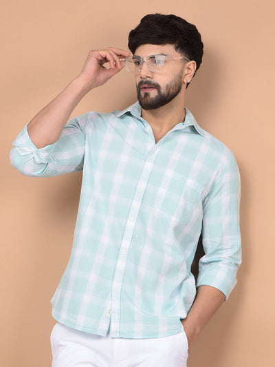 Green Checked 100% Cotton Shirt-Men Shirts-Crimsoune Club