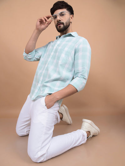 Green Checked 100% Cotton Shirt-Men Shirts-Crimsoune Club