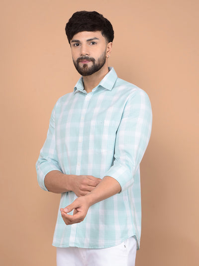 Green Checked 100% Cotton Shirt-Men Shirts-Crimsoune Club