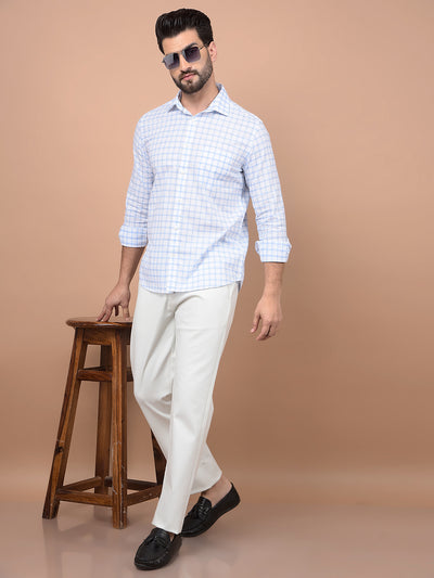 Blue Checked 100% Cotton Shirt-Men Shirts-Crimsoune Club