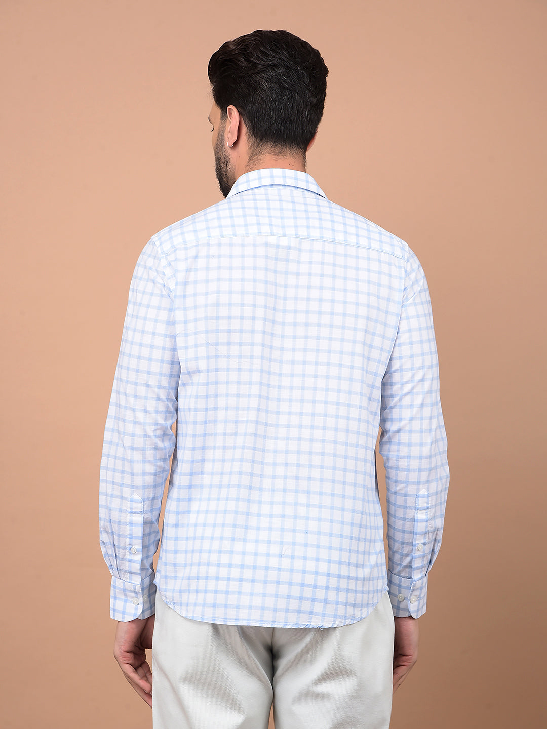Blue Checked 100% Cotton Shirt-Men Shirts-Crimsoune Club