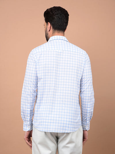 Blue Checked 100% Cotton Shirt-Men Shirts-Crimsoune Club