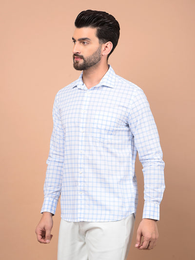 Blue Checked 100% Cotton Shirt-Men Shirts-Crimsoune Club