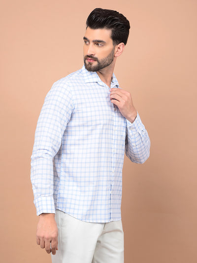 Blue Checked 100% Cotton Shirt-Men Shirts-Crimsoune Club