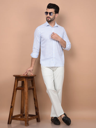 Blue Checked 100% Cotton Shirt-Men Shirts-Crimsoune Club